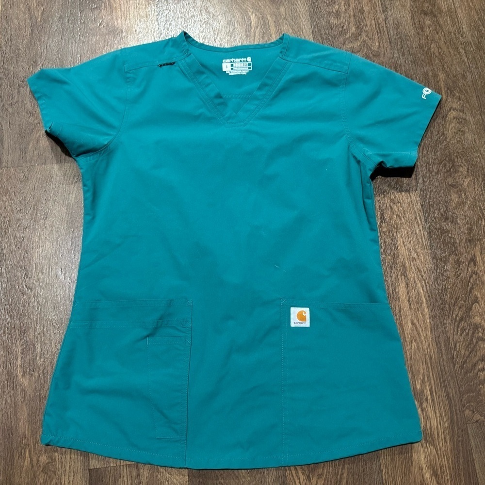 Carhartt Force Women's V-Neck Scrub Top Modern Fit Hunter Green Size Small - Picture 3 of 11